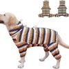 Dog Jumpsuit, Extra Large Stretch, 6XL, Yellow-Green Bar, for Medium-Sized, Adult Dogs, Surgical Recovery Dog Clothing, Polyester