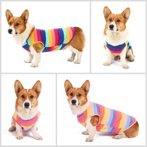 61n5y5MxyAL._AC_SL1061 Dog Shirts Cotton Striped T-Shirts, Breathable Basic Vest for Puppy and Cat, Super Soft Stretchable Doggy Tee Tank Top Sleeveless, Fashion & Cute Color for Boys and Girls (XXL, Rainbow)