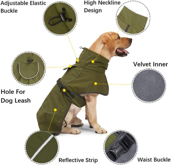 Dog Raincoat - Waterproof Dog Winter Jackets Windproof Coat with Velvet Inner Winter Dog Rain Coat with Reflective Strip,Black XL