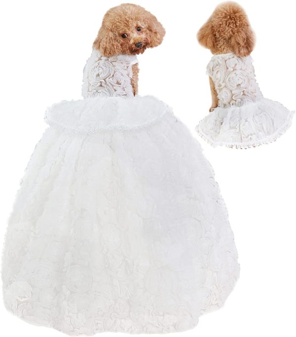Dog Wedding Detachable Dress Breathable Tulle Tutu Doggie Apparel Skirts Clothes Pet Outfits for Small Dogs Birthday Party Dresses (Pink, M)