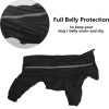 Dog Winter Coat with Legs,Water Resistant Dog Jumpsuit,Full Body Dog Clothes,Fleece Lined Dog Jacket,Reflective Zipper up Closure Snowsuit Ideal for Small Medium Dog Outdoor-Black-S