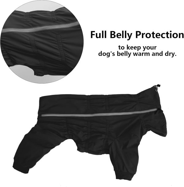 Dog Winter Coat with Legs,Water Resistant Dog Jumpsuit,Full Body Dog Clothes,Fleece Lined Dog Jacket,Reflective Zipper up Closure Snowsuit Ideal for Small Medium Dog Outdoor-Black-S