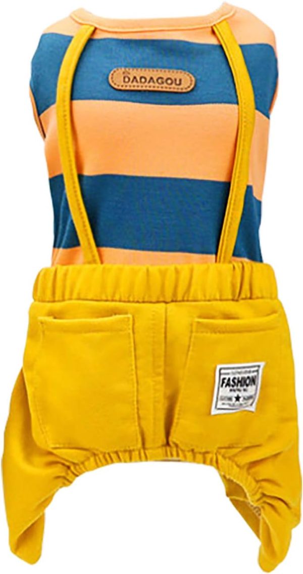 61zK7kLGpuL._AC_SL1500 Dog Shirt Clothes T Shirts Stripe Shirts 4 Legs Casual Shirt Overalls Cool Summer Onesie Tank Top Vest Dog Shirts for Small Dog Puppy Cat (Yellow, L)