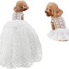 Dogs Wedding Dresses Flower Tutu Skirt with Detachable Train for Small Medium Dog Pet Outfit Formal Apparel Princess Clothes for Birthday Party Costume (Pink Set, XL)