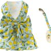 Dog Dress Bowknot Harness Leash Set for Small Dogs Cats Daisy Floral Girl Dog Dresses Cute Puppy Princess Clothes Pet Doggy Outfits Spring Summer Breathable Dresses(Small, Navy Blue)