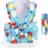 Dog Dress Harness and Leash Set for Small Dogs Floral Bow Tie Girl Puppy Dress Breathable Cute Princess Dog Dresses Spring Summer Pet Cat Clothes Skirt(Dark Blue,Medium)