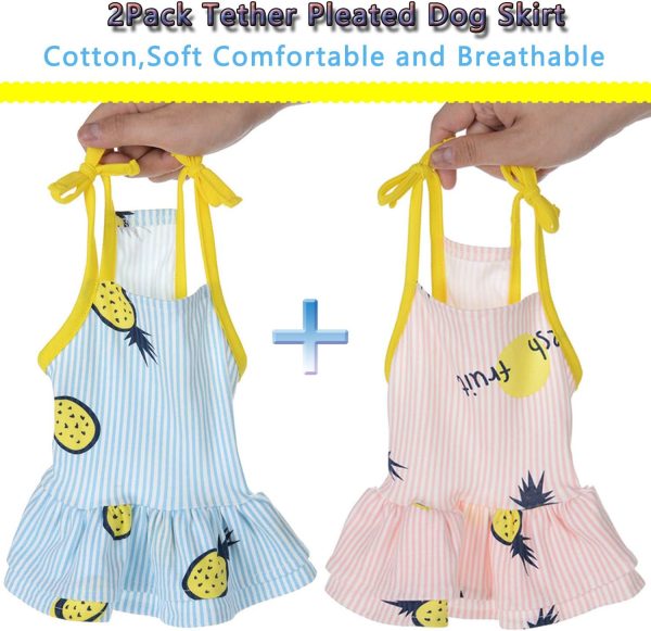 2 Pack Dog Shirt Skirt Striped Printed T Shirts Cotton Vest Pleated Dress Puppy Clothes Summer Shirts Cute Girl Boy Tops Soft Pet Apparel for Small Medium Dogs Cats Outfits Costume(M)