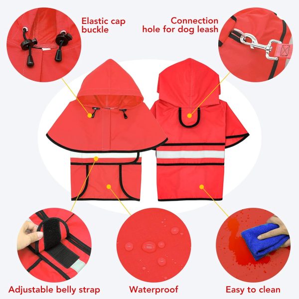 Waterproof Dog Raincoats - Adjustable Lightweight Pet Rain Coat Dog Slicker Poncho, Safety Dog Raincoats with Reflective Strip and Leash Hole for Small, Medium, Large Dogs (X-Large, RED)