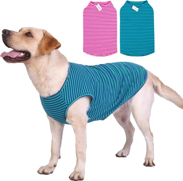 714hquWsJdL._AC_SL1500 Dog Shirts Cotton Striped T-Shirts, Breathable Basic Vest for Puppy and Cat, Super Soft Stretchable Doggy Tee Tank Top Sleeveless, Fashion & Cute Color for Boys and Girls (XXL, Rainbow)