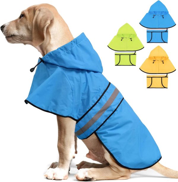 715TRyl-QyL._AC_SL1500 Dog Raincoat-Reflective Dog Rain Coat with Hoodie, Waterproof Lightweight Adjustable Dog Rain Jacket Poncho Slicker for Small Medium and Large Dogs (Medium, Blue)