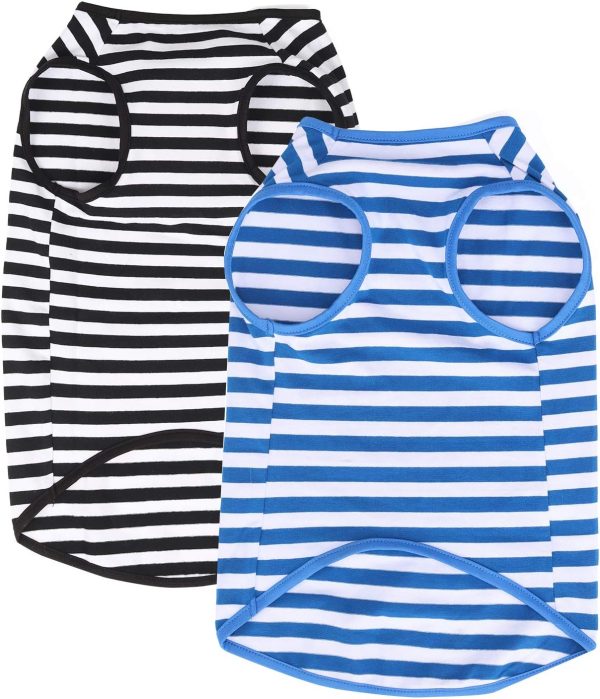 Dog Summer T-Shirts Striped Cotton Vest,Pet Breathable Soft Basic Clothes for Small Medium Larg Boy Girl Dogs,L
