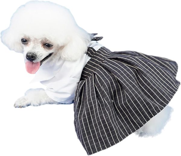 Red Dog Dresses with Bowtie Puppy Overalls Striped Pet Jumpsuit Casual Clothes Outfits for Small Dogs Cats, XL