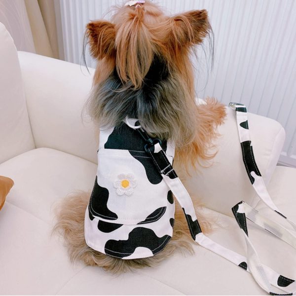 Small Dog Harness Vest with Leash Set, Cow Print Dog Overalls, Soft Pet Shirt for Cats Puppy Small Dogs M