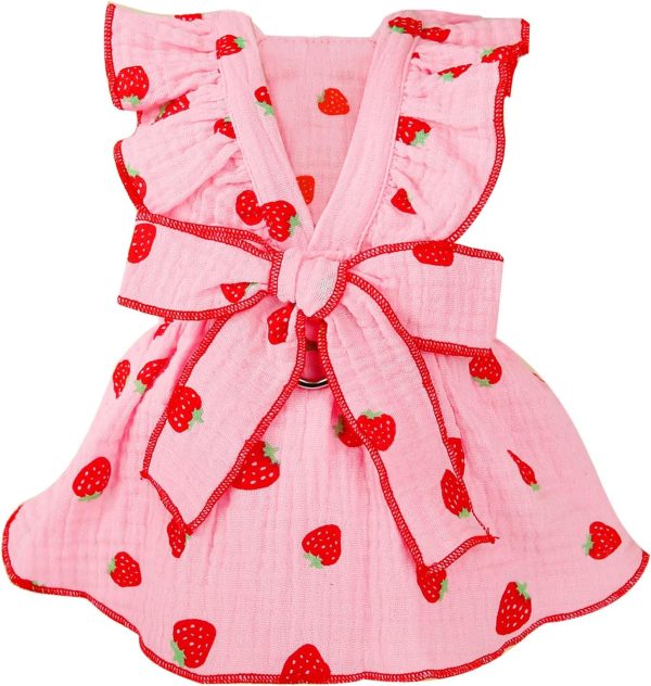 Dog Dresses for Small Dogs Girl Female Dog Clothes Cat Clothes Cat Dress Cute Cotton Extra Small Summer Clothes Bow Decor Printed Strawberry Dog Birthday Outfit Small Puppy Clothes White XL