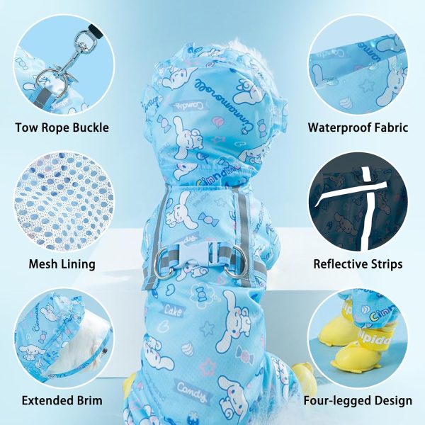 71CMKTYE6PL._AC_SL1500 Waterproof Dog Raincoat, Adjustable 4-Legged Dog Rain Jacket with Hood and Leash Hole Reflective Lightweight Outdoor Rain Poncho Gear for Dogs Suitable for Small and Medium Dogs(Bule,X-Large)