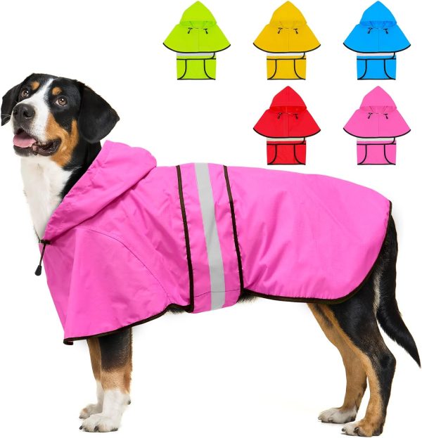 71DrUkTJrNL._AC_SL1500 Dog Raincoat-Reflective Dog Rain Coat with Hoodie, Waterproof Lightweight Adjustable Dog Rain Jacket Poncho Slicker for Small Medium and Large Dogs (Medium, Blue)