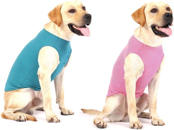 Dog Summer T-Shirts Striped Cotton Vest,Pet Breathable Soft Basic Clothes for Small Medium Larg Boy Girl Dogs,L