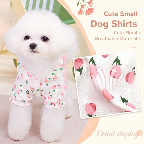 Cute Dog Clothes for Small Dogs Shirts Pajamas Pink Floral Pet Jumpsuit for Girls Boys Puppy Cat Outfits with Harness D Ring Doggy Overalls Clothing for Shih tzu Teacup Chihuahua Maltese