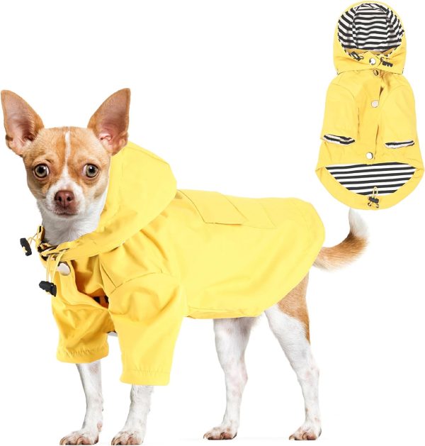 Puppy Raincoats with Buttons, Adjustable Drawstring and Storage Pocket, Rainproof/Waterproof, Fashionable Premium Dog Rain Jacket for Small Medium Dogs (Pink, M)