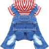 71I6UtNwG9L._AC_SL1500 Small Dog Hoodie Clothes Cute Stripe Shirts Denim Jumpsuit One-Piece Outfit for Small Medium Dogs Cats Boy Girl Chihuahua Blue Jeans Overalls Puppy Costume (Blue,M)