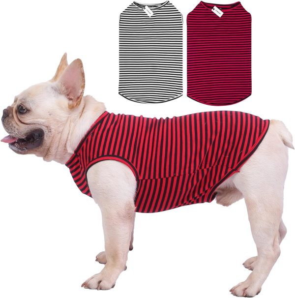71LwcKFnMkL._AC_SL1500 Dog Shirts Cotton Striped T-Shirts, Breathable Basic Vest for Puppy and Cat, Super Soft Stretchable Doggy Tee Tank Top Sleeveless, Fashion & Cute Color for Boys and Girls (XXL, Rainbow)