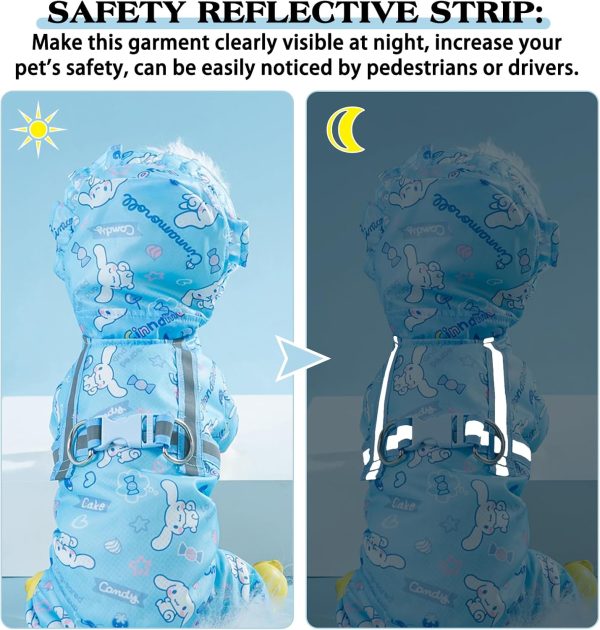 71ONfUZnAJL._AC_SL1500 Waterproof Dog Raincoat, Adjustable 4-Legged Dog Rain Jacket with Hood and Leash Hole Reflective Lightweight Outdoor Rain Poncho Gear for Dogs Suitable for Small and Medium Dogs(Bule,X-Large)