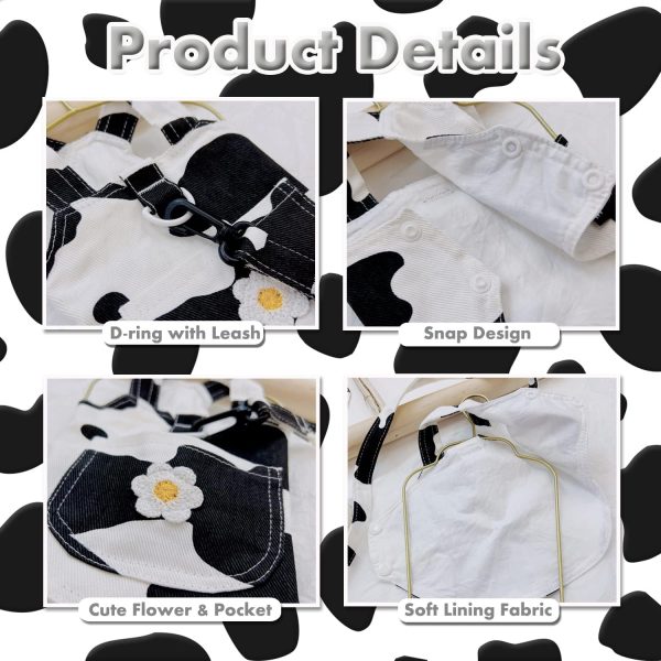 Small Dog Harness Vest with Leash Set, Cow Print Dog Overalls, Soft Pet Shirt for Cats Puppy Small Dogs M