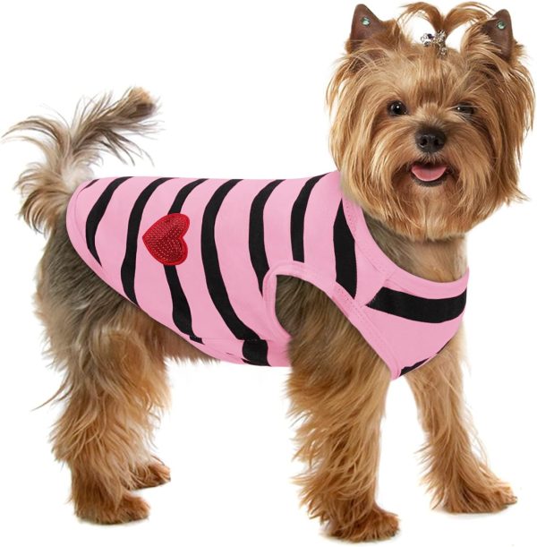 Pet Dog Striped T-Shirt Dogs Cats Cotton Vest Spring Summer Pet Apparel Tee Shirt Suitable for Small and Medium Large Pets French BullDog Bichon