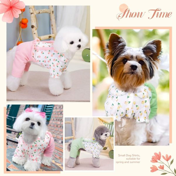 Cute Dog Clothes for Small Dogs Shirts Pajamas Pink Floral Pet Jumpsuit for Girls Boys Puppy Cat Outfits with Harness D Ring Doggy Overalls Clothing for Shih tzu Teacup Chihuahua Maltese
