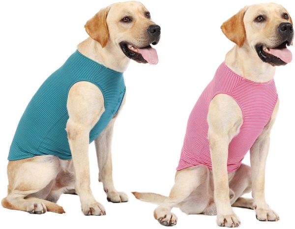Dog Summer T-Shirts Striped Cotton Vest,Pet Breathable Soft Basic Clothes for Small Medium Larg Boy Girl Dogs,L