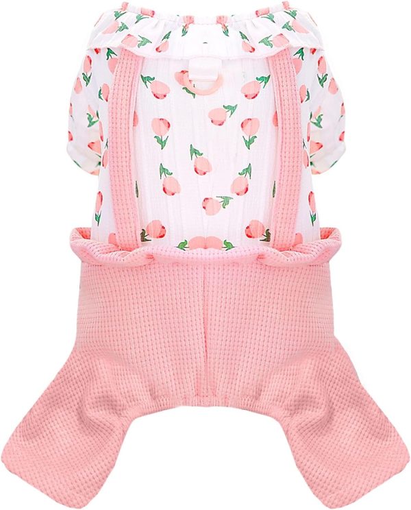 Cute Dog Clothes for Small Dogs Shirts Pajamas Pink Floral Pet Jumpsuit for Girls Boys Puppy Cat Outfits with Harness D Ring Doggy Overalls Clothing for Shih tzu Teacup Chihuahua Maltese