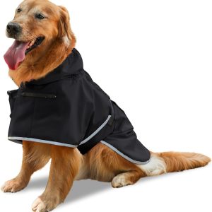 Dog Raincoats- Large Dogs Cold Weather Jackets Windproof Coat Reflective - Winter Dog Rain Coat Poncho with Dog Poop Bag Holders & Front Pocket- Size L to 4XL - Black- XL