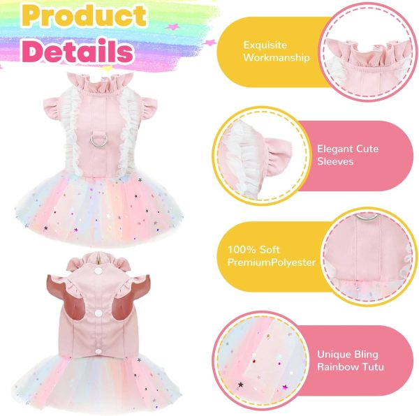 Small Dog Harness Dress Pink Cute Rainbow Tutu Dresses for Dogs Princess Summer Puppy Dog Dress for Small Dogs Girl Cat Dresses Clothes for Cats Only Shih Tzu Chihuahua Dog Clothes, Small