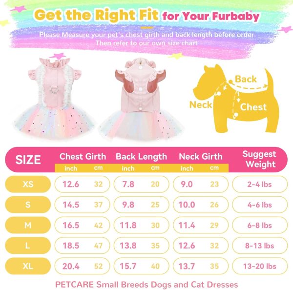 Small Dog Harness Dress Pink Cute Rainbow Tutu Dresses for Dogs Princess Summer Puppy Dog Dress for Small Dogs Girl Cat Dresses Clothes for Cats Only Shih Tzu Chihuahua Dog Clothes, Small