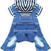 71XfwXCGRpL._AC_SL1500 Small Dog Hoodie Clothes Cute Stripe Shirts Denim Jumpsuit One-Piece Outfit for Small Medium Dogs Cats Boy Girl Chihuahua Blue Jeans Overalls Puppy Costume (Blue,M)