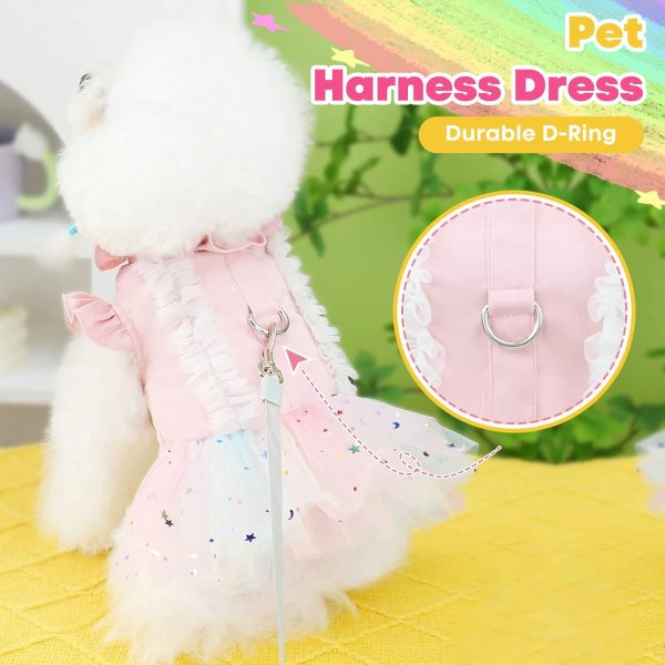 Small Dog Harness Dress Pink Cute Rainbow Tutu Dresses for Dogs Princess Summer Puppy Dog Dress for Small Dogs Girl Cat Dresses Clothes for Cats Only Shih Tzu Chihuahua Dog Clothes, Small