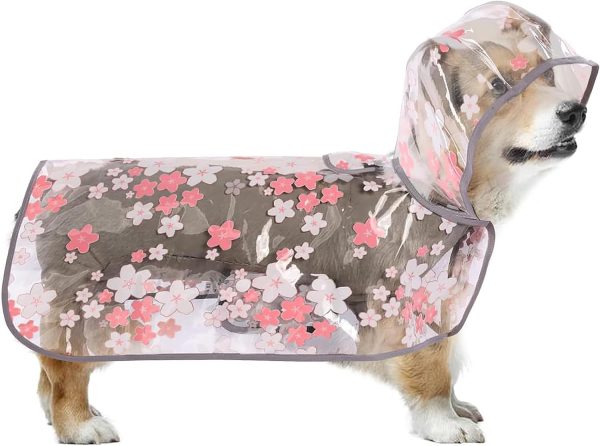 71ZdtLNP_sL._AC_SL1500 Dog Raincoat, Clear Flower Dog Rain Jacket, Puppy Dog Raincoats for Small Medium Large Dogs Poncho Raincoat with Hood, Waterproof Rain Coat for Dogs with Harness Hole Portable (Pink,S)