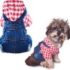 Pet Clothes Denim Dog Jeans Striped or Grid Jumpsuit Overall Hoodie Coat for Small Medium Puppy Cat Blue Plaid