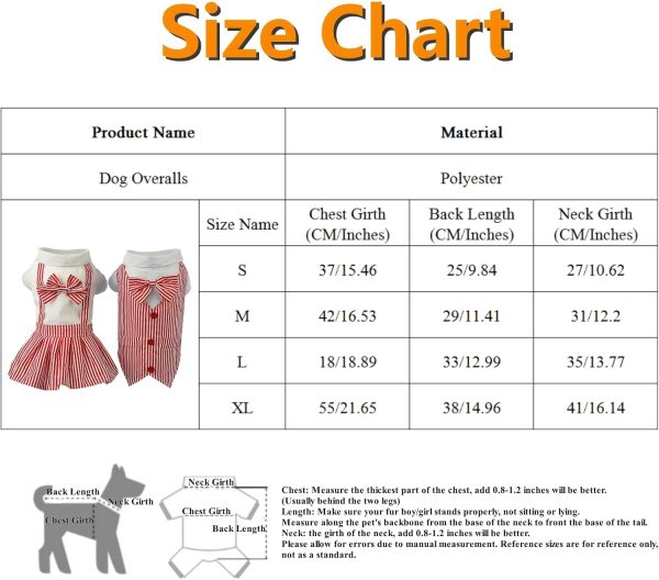 Red Dog Dresses with Bowtie Puppy Overalls Striped Pet Jumpsuit Casual Clothes Outfits for Small Dogs Cats, XL