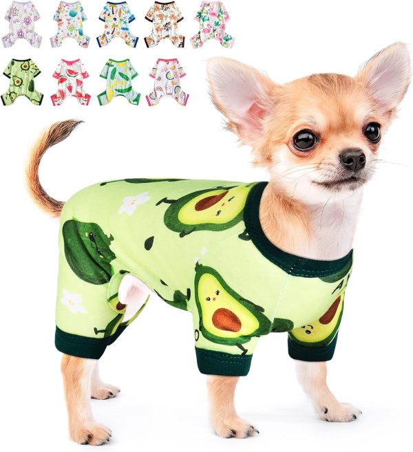 Pet Clothes Puppy Clothes for Small Dogs Boy Girl - Soft Stretch Dog Pajamas Dog Jumpsuit Cute Avocado Pattern Dog Pjs Shirts Dog Outfits Onesies for Chihuahua Yorkshire Teacup Dogs Cat Clothing