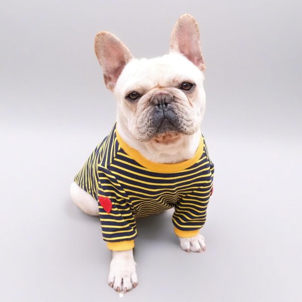 71o9tYIwzgL._AC_SL1500 Striped Dog TShirts for Small Medium Dogs Boy Girl, Spring Summer Dog T Shirt Sweatshirt for French Bulldogs Pugs Chihuahua, Embroidered Hearts On Sleeves(L)