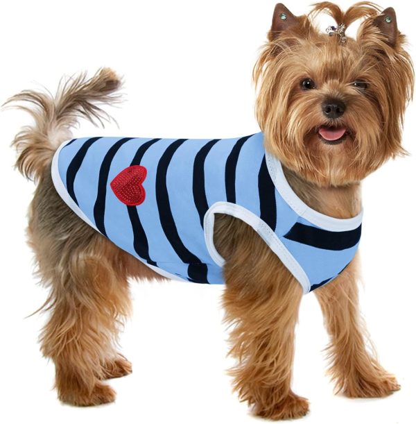 Pet Dog Striped T-Shirt Dogs Cats Cotton Vest Spring Summer Pet Apparel Tee Shirt Suitable for Small and Medium Large Pets French BullDog Bichon