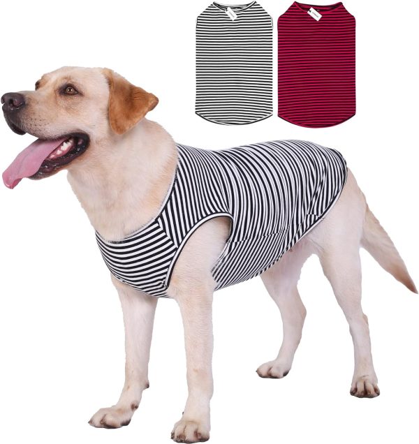 71riW9ngRJL._AC_SL1500 Dog Shirts Cotton Striped T-Shirts, Breathable Basic Vest for Puppy and Cat, Super Soft Stretchable Doggy Tee Tank Top Sleeveless, Fashion & Cute Color for Boys and Girls (XXL, Rainbow)