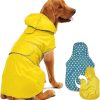 Dog Raincoat Reversible, Single Side Slicker Poncho Adjustable waterproof Dog Rain Jacket with Leash Hole/Reflective Stripe Hooded Snowproof Windproof Clothes for Small to 3X-Large Dogs, L