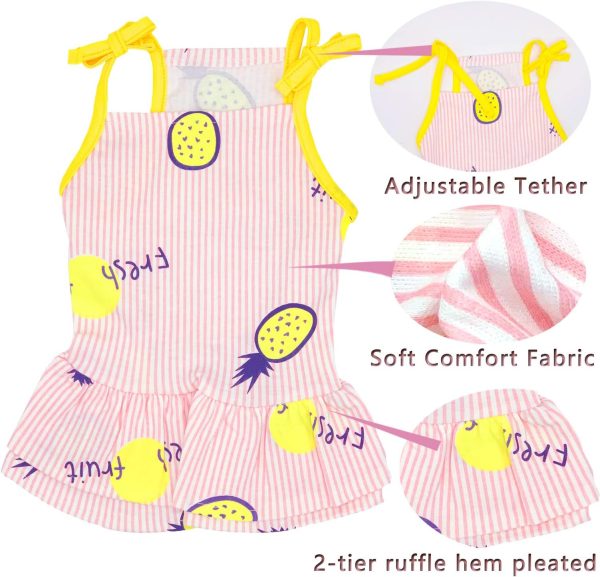2 Pack Dog Shirt Skirt Striped Printed T Shirts Cotton Vest Pleated Dress Puppy Clothes Summer Shirts Cute Girl Boy Tops Soft Pet Apparel for Small Medium Dogs Cats Outfits Costume(M)