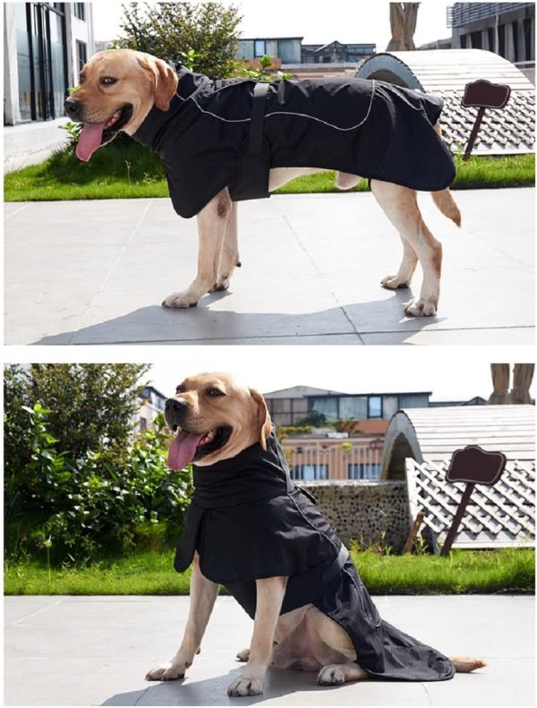 Dog Raincoat - Waterproof Dog Winter Jackets Windproof Coat with Velvet Inner Winter Dog Rain Coat with Reflective Strip,Black XL