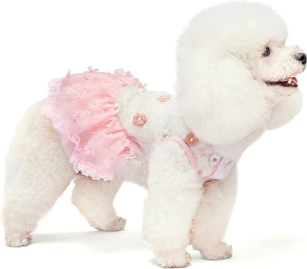Dogs Wedding Dresses Flower Tutu Skirt with Detachable Train for Small Medium Dog Pet Outfit Formal Apparel Princess Clothes for Birthday Party Costume (Pink Set, XL)