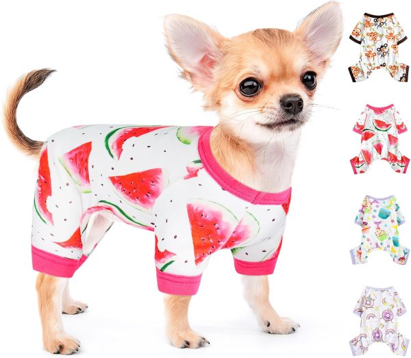Pet Clothes Puppy Clothes for Small Dogs Boy Girl - Soft Stretch Dog Pajamas Dog Jumpsuit Cute Avocado Pattern Dog Pjs Shirts Dog Outfits Onesies for Chihuahua Yorkshire Teacup Dogs Cat Clothing