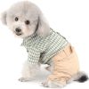 Button Down British Plaid Cotton Shirts Outfits for Small Dogs Boys with Belt Casual Pants Pet Puppy Jumpsuit Yokie Chihuahua Clothes,XXL,Green