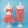 Red Dog Dresses with Bowtie Puppy Overalls Striped Pet Jumpsuit Casual Clothes Outfits for Small Dogs Cats, XL